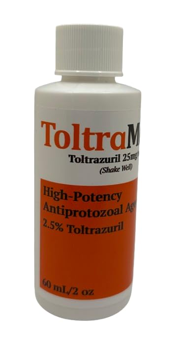 ToltraMax Toltrazuril 2.5% en botella de 60 ml para caballos, perros y gatos, uso práctico