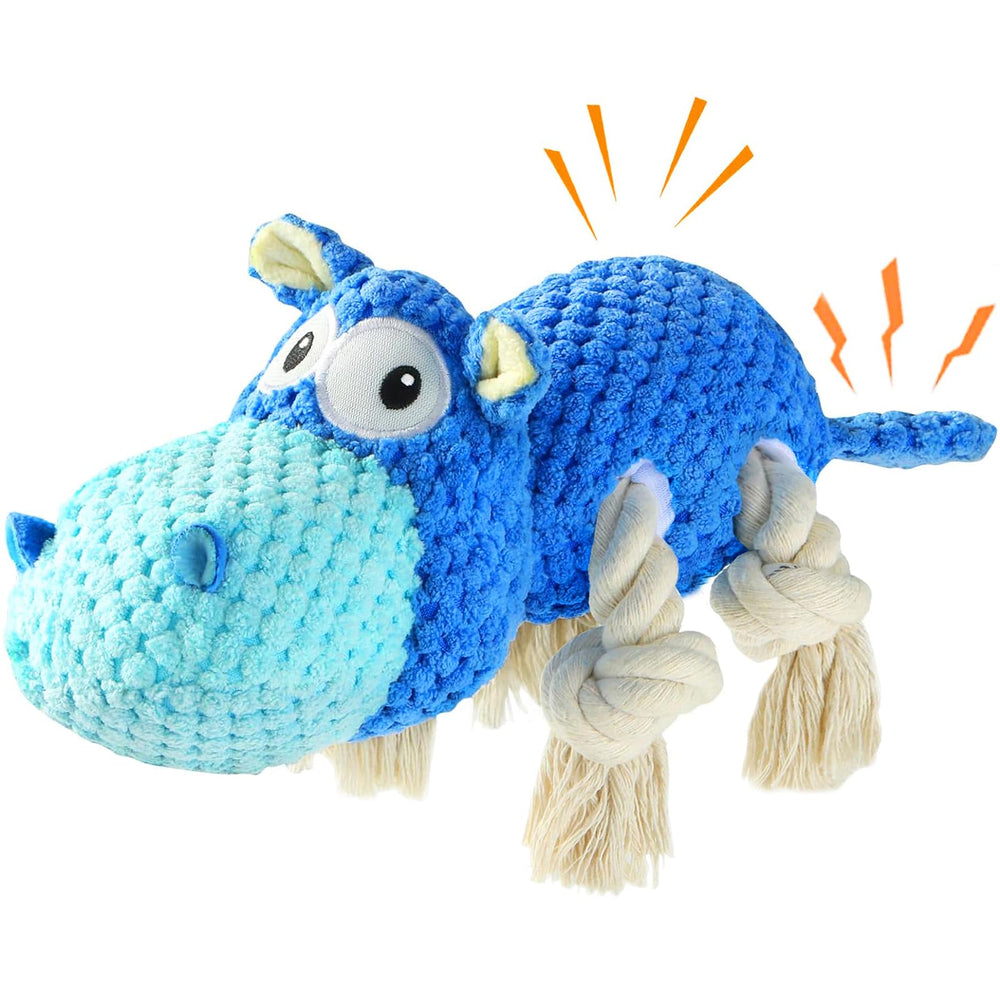 TOOPTATE hipopotamo azul frente: juguete resistente para perros grandes que mastican.