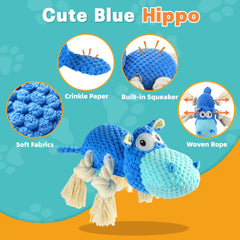TOOPTATE hipopotamo azul lateral: juguete duradero para masticadores intensos.