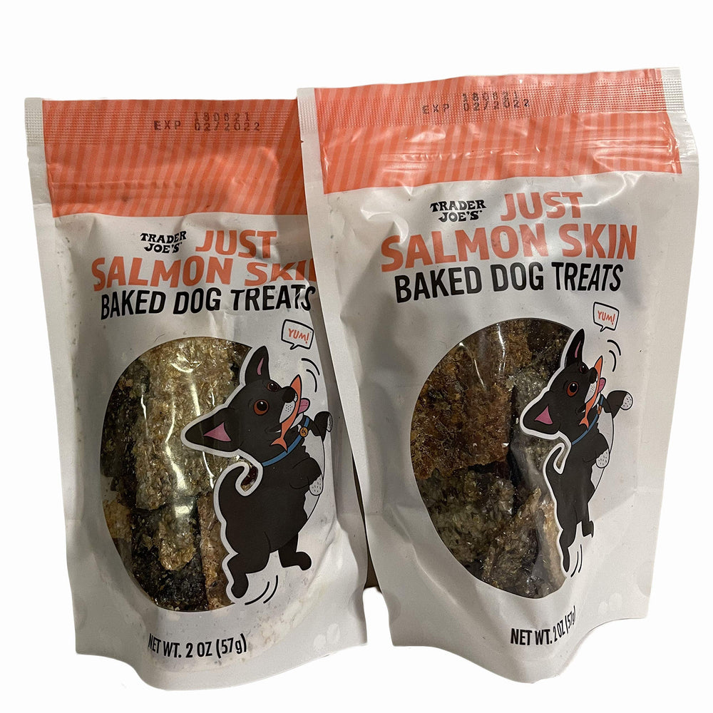 Trader Joe's Just Salmon Skin Baked Dog Treats, piel de salmón horneada para premiar entrenamientos