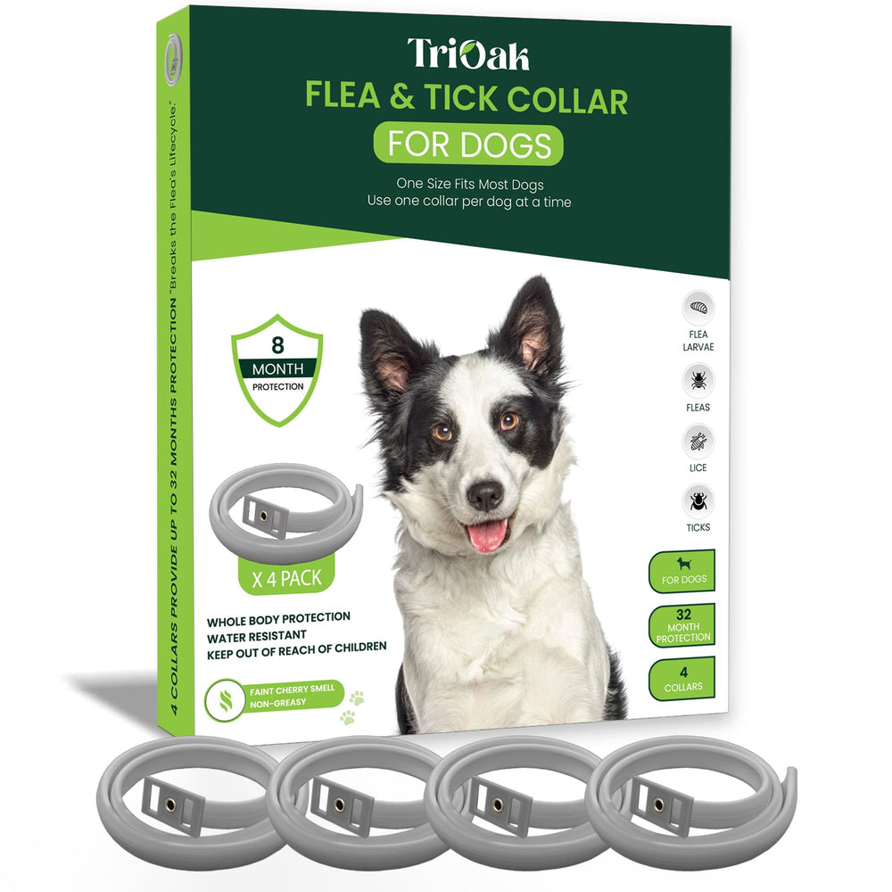 TriOak collar antipulgas y garrapatas para perros ajustable gris, protección diaria.