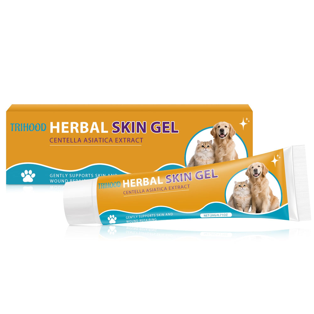 Trihood Gel, bote claro, listo para aplicar alivio de heridas en mascotas.