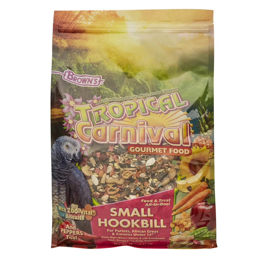Tropical Carnival Small Hookbill Food: mezcla-frutas-nueces, apoyo digestivo y energía diaria para tu ave.