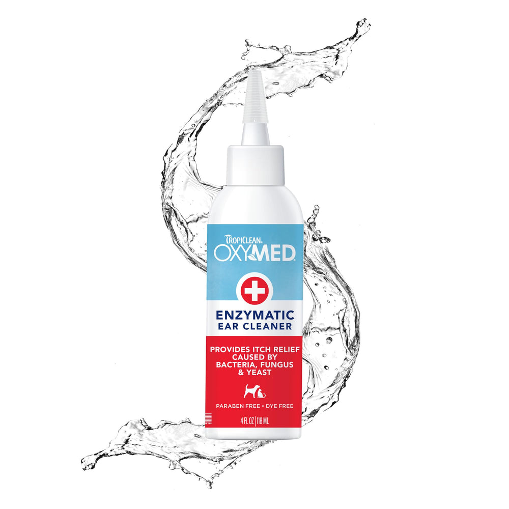 TropiClean OxyMed: botella para orejas de perro, limpieza suave y segura.