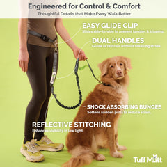 Tuff Mutt: cinturón con bungee absorbe impactos para paseos más suaves.