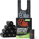 Bolsas para perros Tuff Pets compostables con asas, 12 rollos, listas para dispensadores.