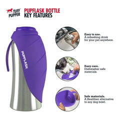 PupFlask con vaso desplegable de silicona para beber sin derrames.