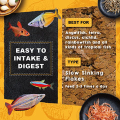 Ultra Fresh Flakes Tropical colores naturales realzan tonos brillantes en los peces.