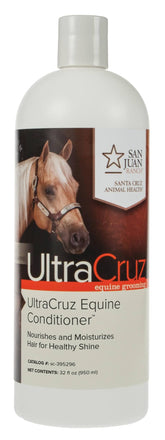 Acondicionador UltraCruz para caballos en botella de 32 onzas para brillo y suavidad del pelaje.