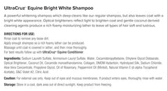 UltraCruz Equine Bright White Shampoo pelaje brillante y nutrido tras cada lavado.