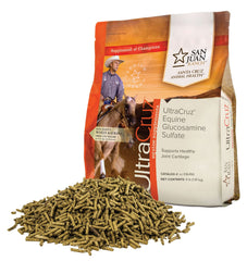 UltraCruz Equine Glucosamina Sulfato: envase con granulos para movilidad diaria del caballo