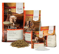 UltraCruz Equine MSM, etiqueta que destaca origen en Estados Unidos y calidad.