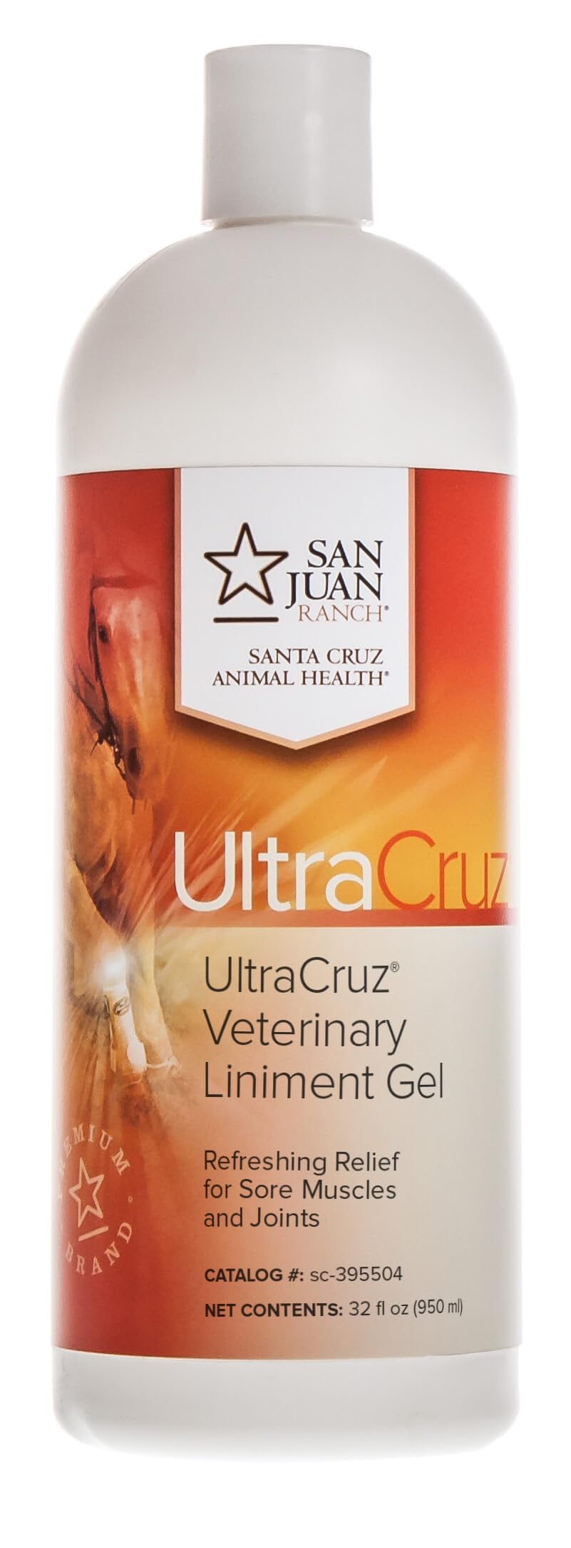 UltraCruz linimento gel para caballos, aplicación localizada para apoyar la zona muscular.