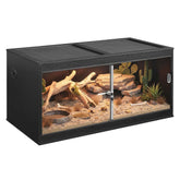 Unipaws terrario 50 galones con espacio amplio para trepar y sustrato grueso.