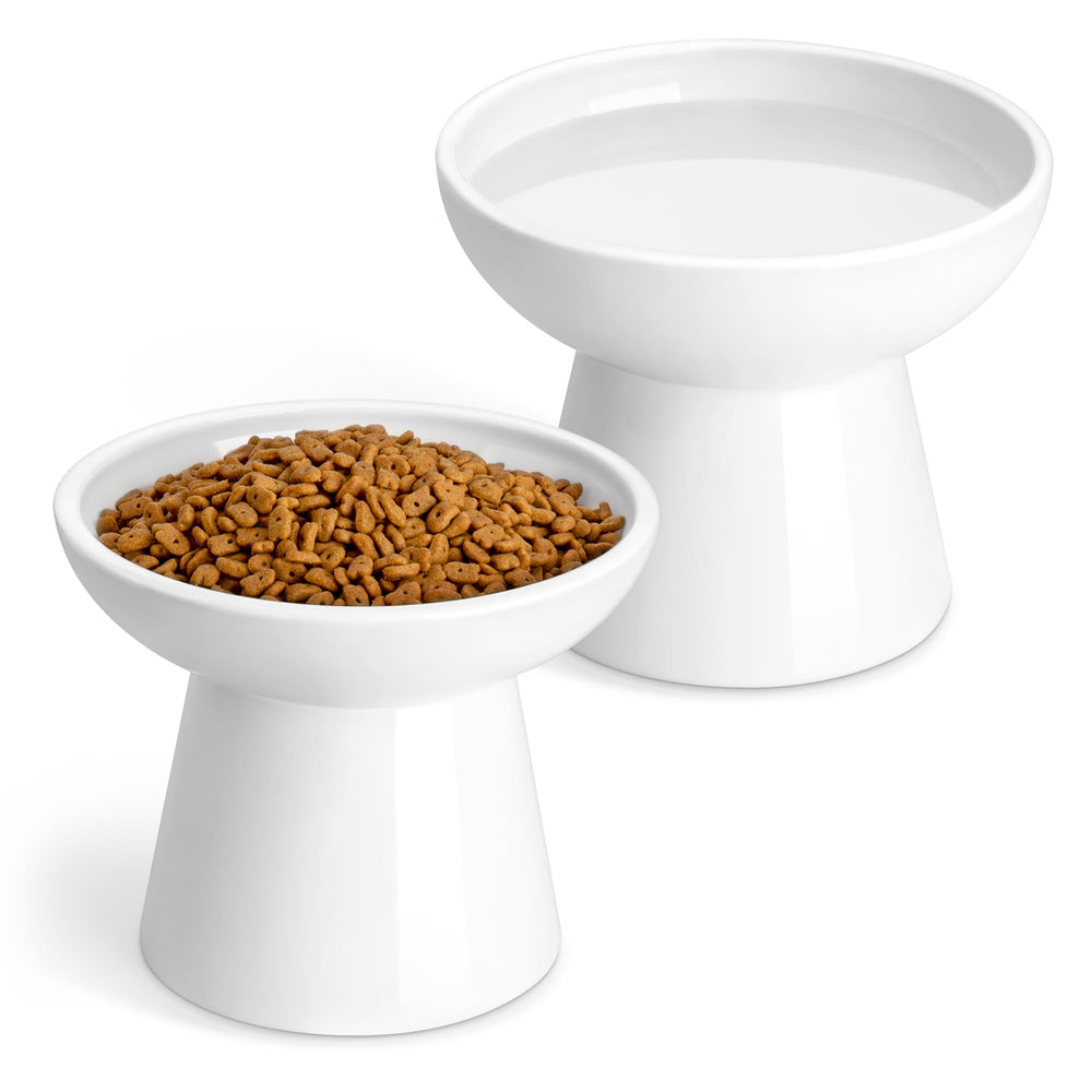 Tazones elevados de Vancasso para gato, vista frontal, favorece postura cómoda al comer.