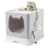 Vealind caja litter cubierta gris con tapa para gatos, espacio compacto y limpio.