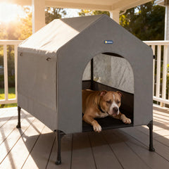 Veehoo casa para perros 35 pulgadas, vista exterior e interior, lista para cualquier clima.