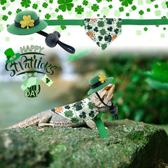 Vehomy gorro verde para lagarto con hebilla, añade estilo festivo ligero.