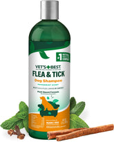 Vet's Best flea and tick shampoo bottle for dogs, helps reduce fleas on contact.
