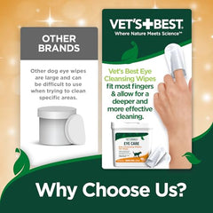 Toallitas Vet's Best, textura suave para limpieza cómoda alrededor de los ojos.