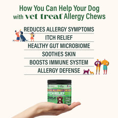 Masticables Vet Treat para alivio del picor en perros con alergias.