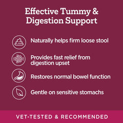 Ingrédients Vetality Stop The Runs bentonite et prébiotiques pour le soutien intestinal.