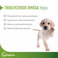 Vetoquinol Triglicerido Omega-3 de pescado salvaje ayuda a un pelaje brillante.