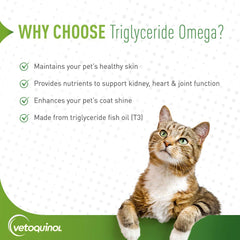 Vetoquinol Triglyceride Omega: ingrediente de pescado salvaje Atlántico para nutrición equilibrada.