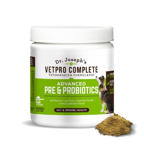 VetPro Complete probioticos para perros, polvo sobre la comida para apoyar la salud digestiva.
