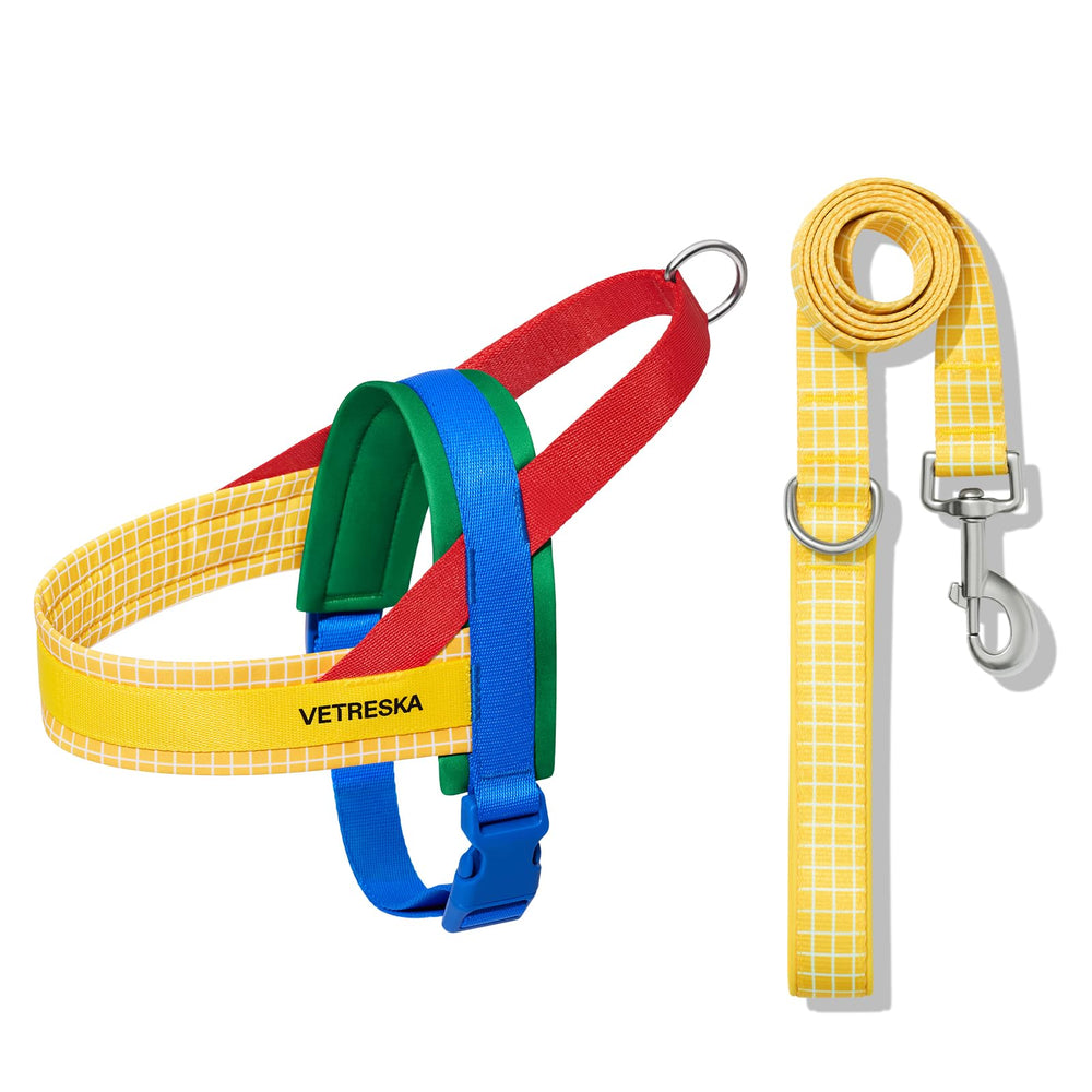 Arnés MoMA de VETRESKA en amarillo para perros pequeños, con estilo y confort.