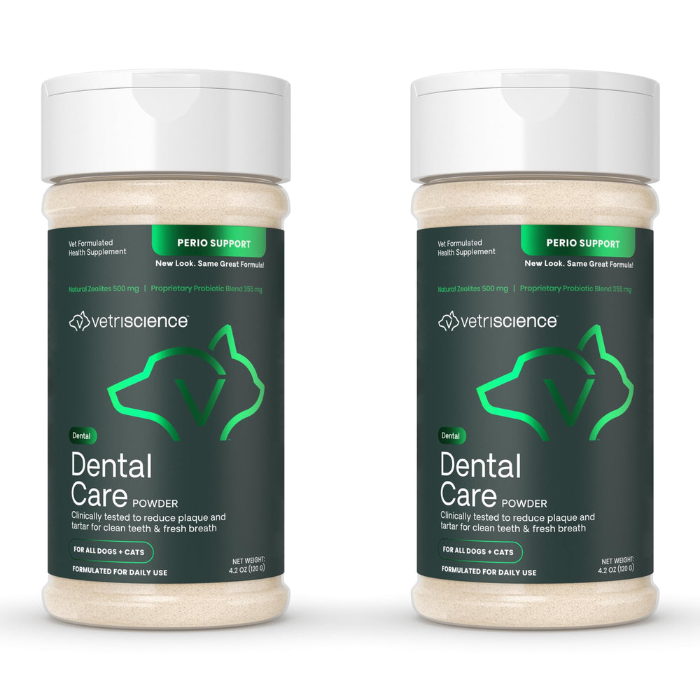 VetriScience Healthy Mouth polvo dental 2-pack espolvoreado sobre comida para dientes limpios