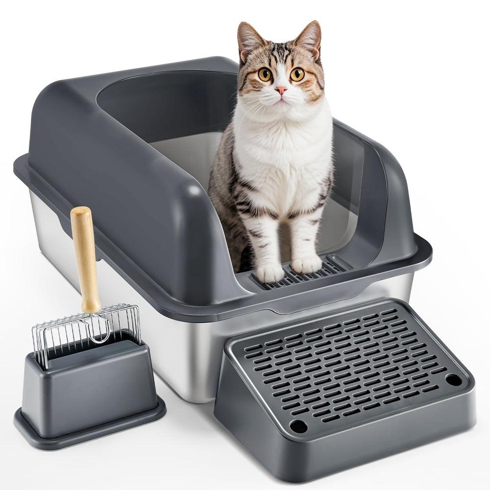 Bandeja VEVOR para arena de gato de acero inoxidable con tapa, limpieza fácil