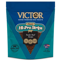 VICTOR Hi-Pro Strips con ternera real, ideal para premiar a perros activos.