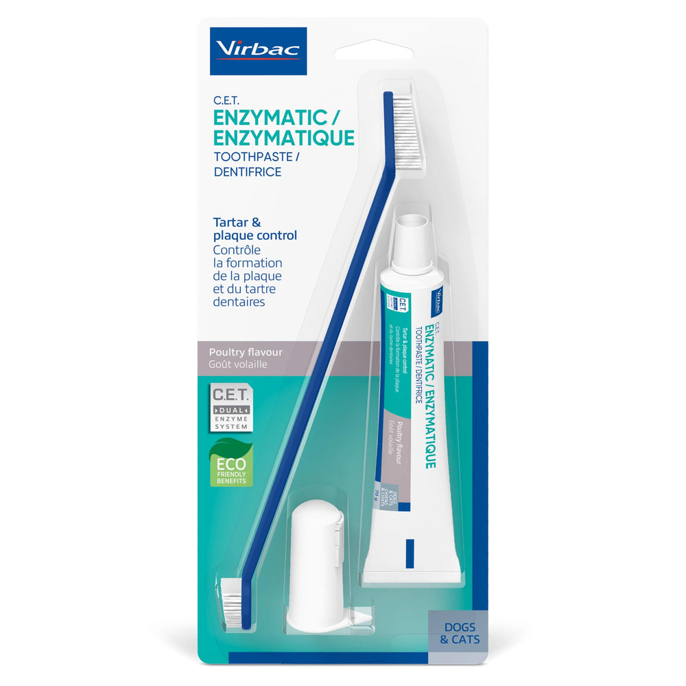 Virbac C.E.T. dog kit with fingerbrush for easy at-home dental care.
