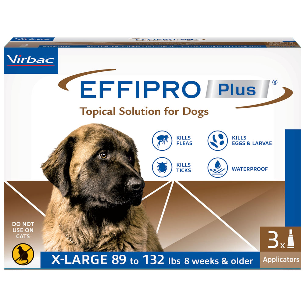Virbac EFFIPRO PLUS, solución tópica para perro de pelo largo, ideal para 89-132 libras.