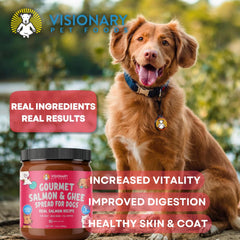 Textura cremosa del Salmon Meat Spread de Visionary, perfecto para mezclar en la comida del perro