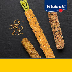 Vitakraft Crunch Sticks para periquitos, sabor banana, textura crujiente para exploración diaria.