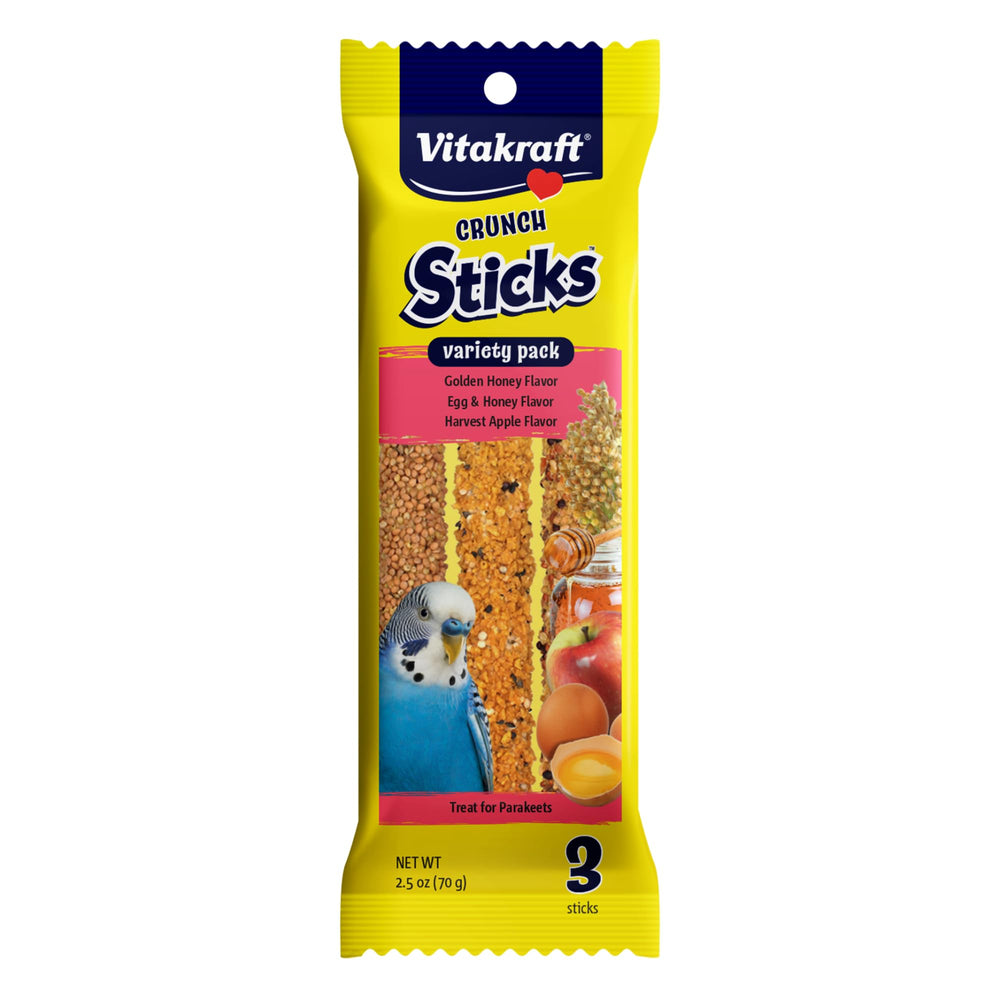 Vitakraft Crunch Sticks para periquitos con miel, crujientes y estimulantes para el día.