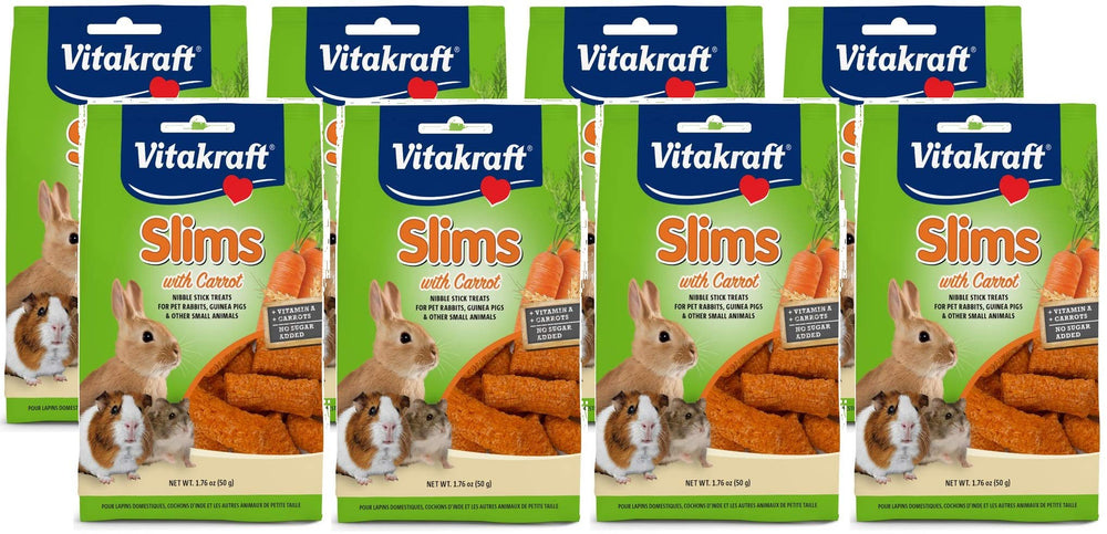 Vitakraft Carrot Slims para conejo, snack crujiente de zanahoria para fomentar la masticación diaria.