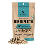 Vital Essentials beef tripe bites in resealable bag for active dogs