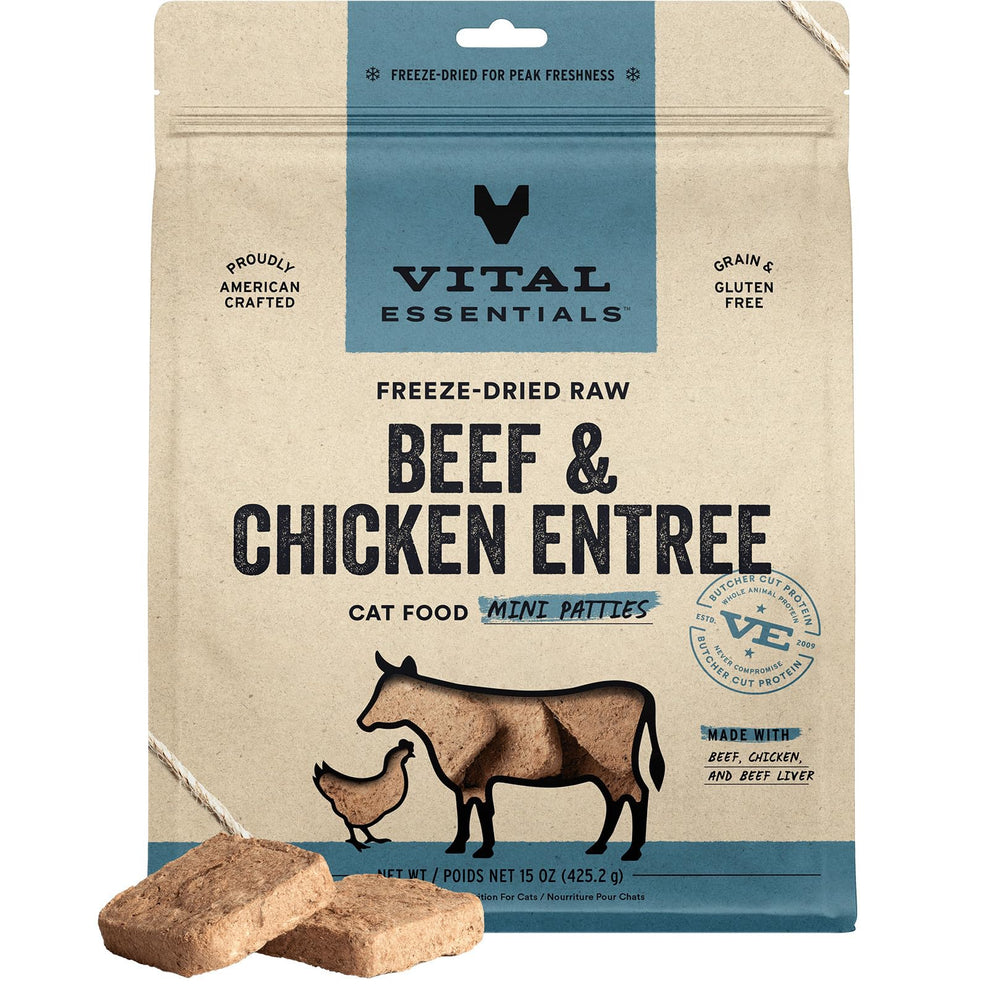 Vital Essentials mini patty carne res cruda: fuente de proteína premium para gatos