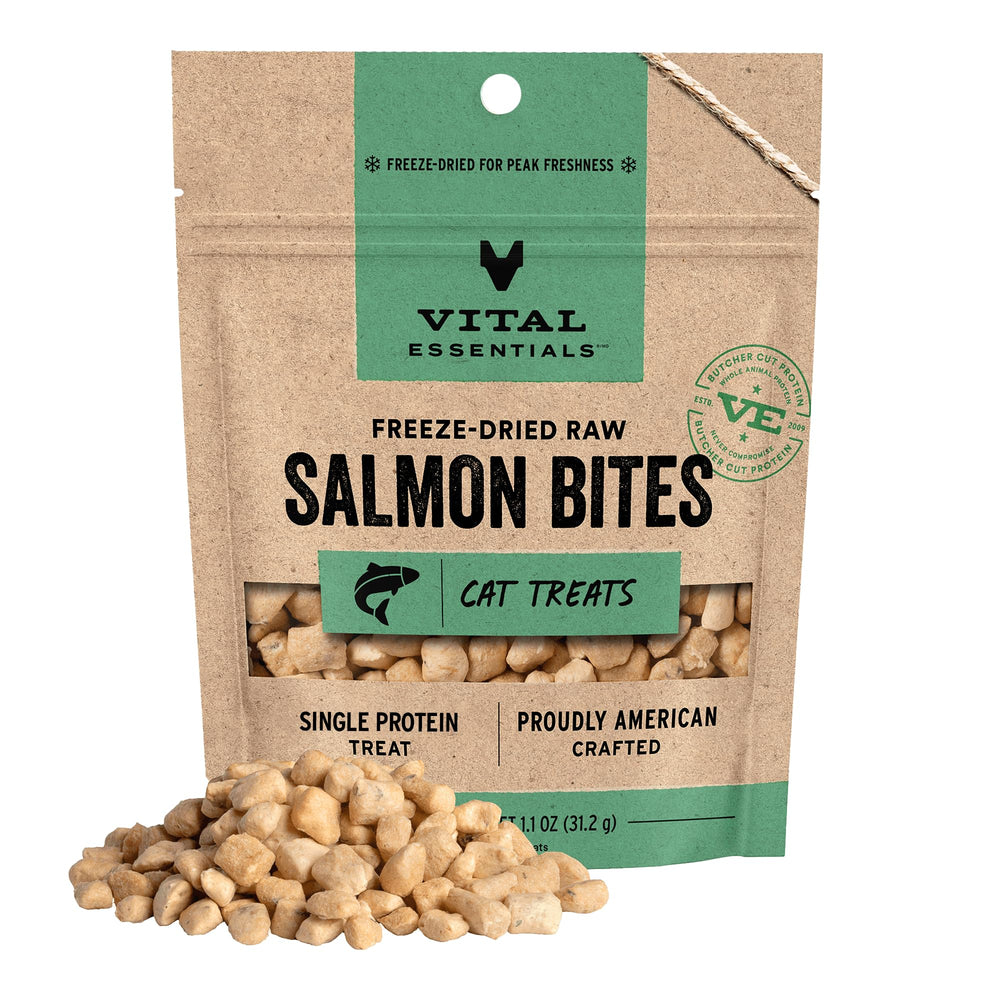 Vital Essentials Salmón deshidratado empaque: snack premium para gatos