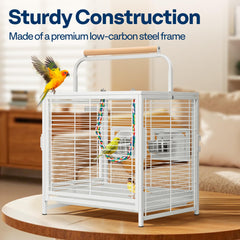 VIVOHOME jaula transporte aves 19p cima con percha de madera, interacción para aves.
