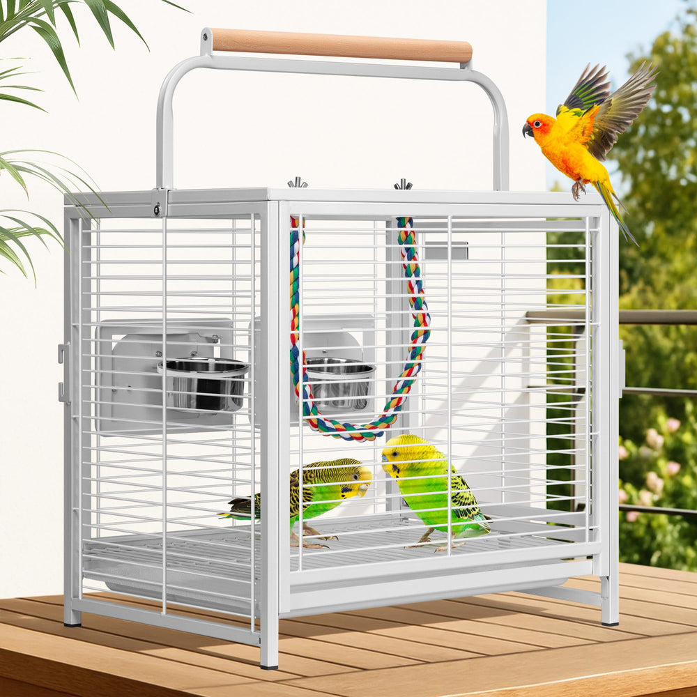 VIVOHOME jaula transporte aves hierro forjado 19p frontal, estructura resistente para viajes seguros.