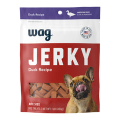 Wag soft-tender duck bites jar, ideal for training rewards.