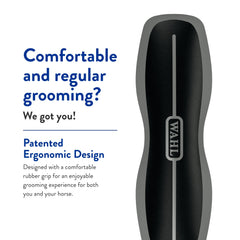 Cepillo Wahl para caballo, diseño ergonómico que facilita el agarre durante la sesión.