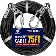 WATFOON cable de acero 75 pies para perro negro, ideal para uso exterior.
