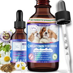 WEALLIN Melatonina para perros, botella sabor tocino, apoyo para dormir mejor.
