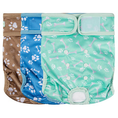 Pañales Wegreeco reutilizables absorbentes verde con diseño de hueso para perras en celo.