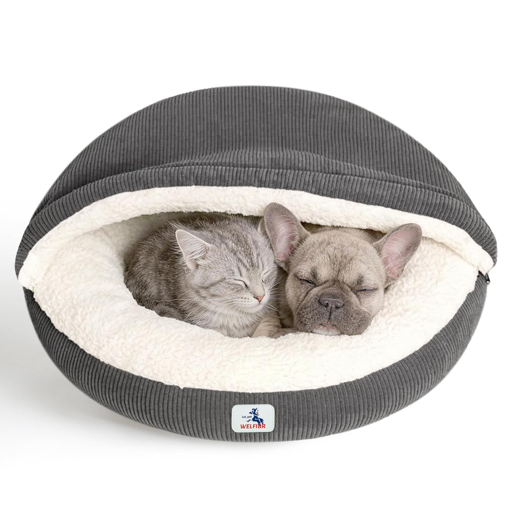 Cama cueva Welfibr para gatos con capucha, refugio cómodo para interiores